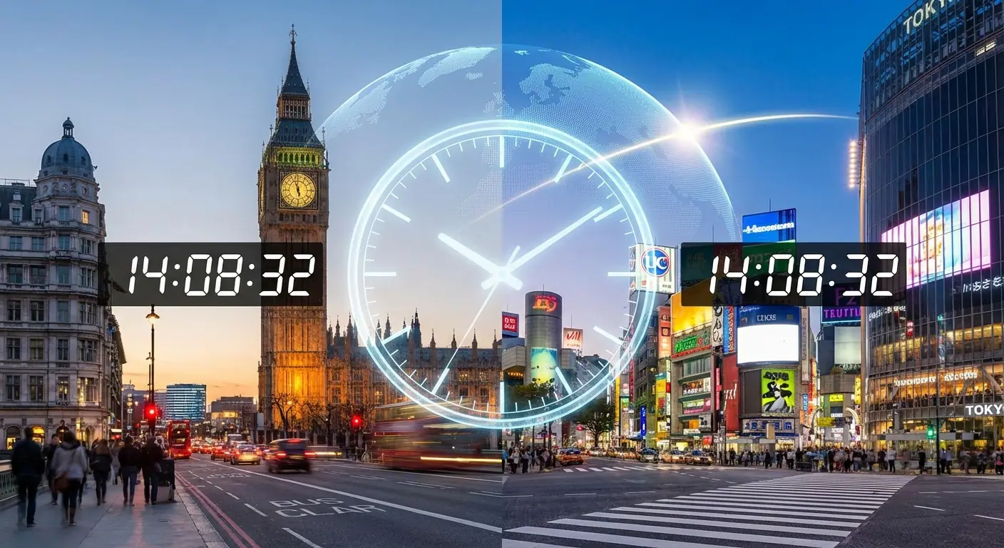 A digital globe with lines connecting cities that share the same local time.